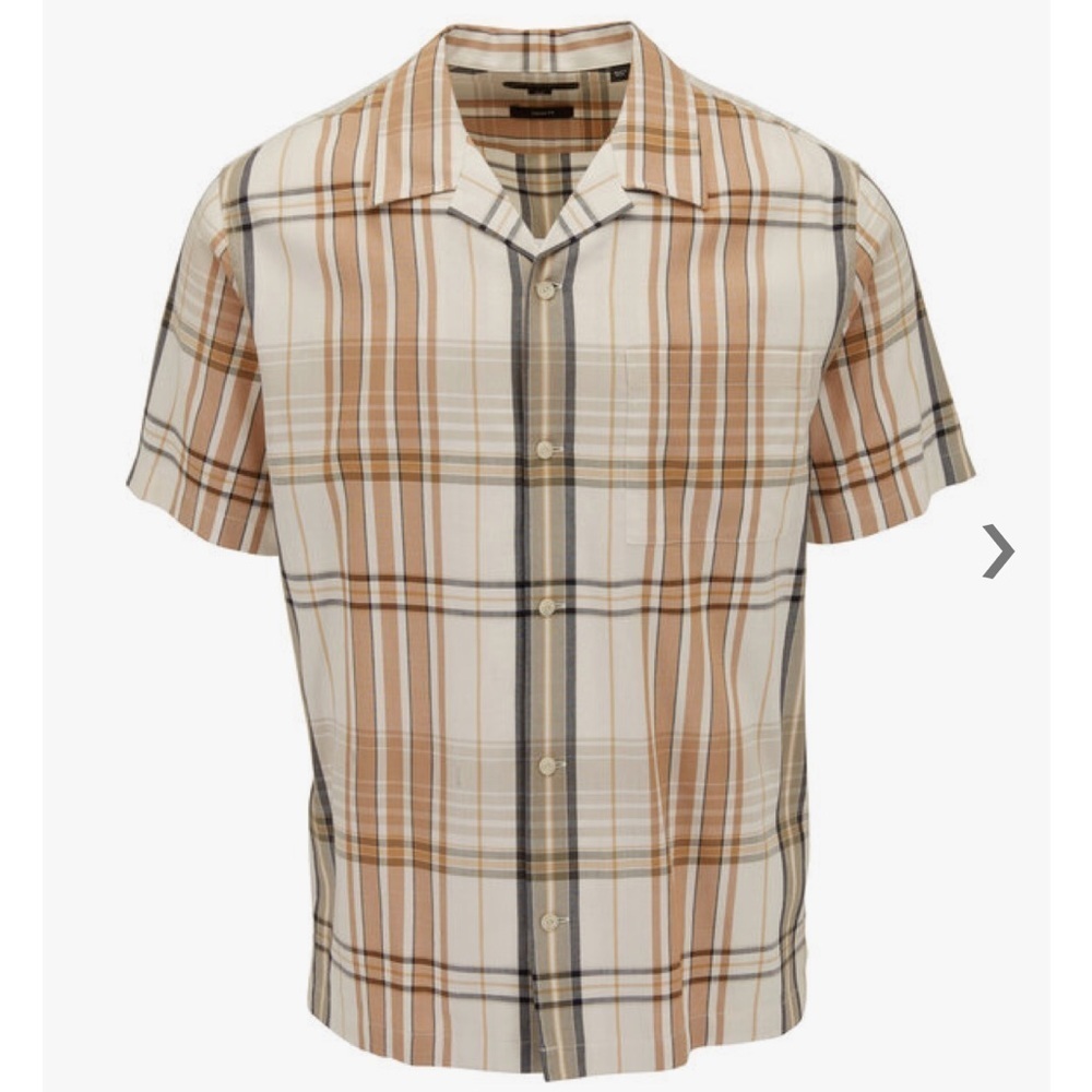VINCE Ibiza Bone & Cathay Spice Plaid Short Sleeve Shirt Size Small NWT